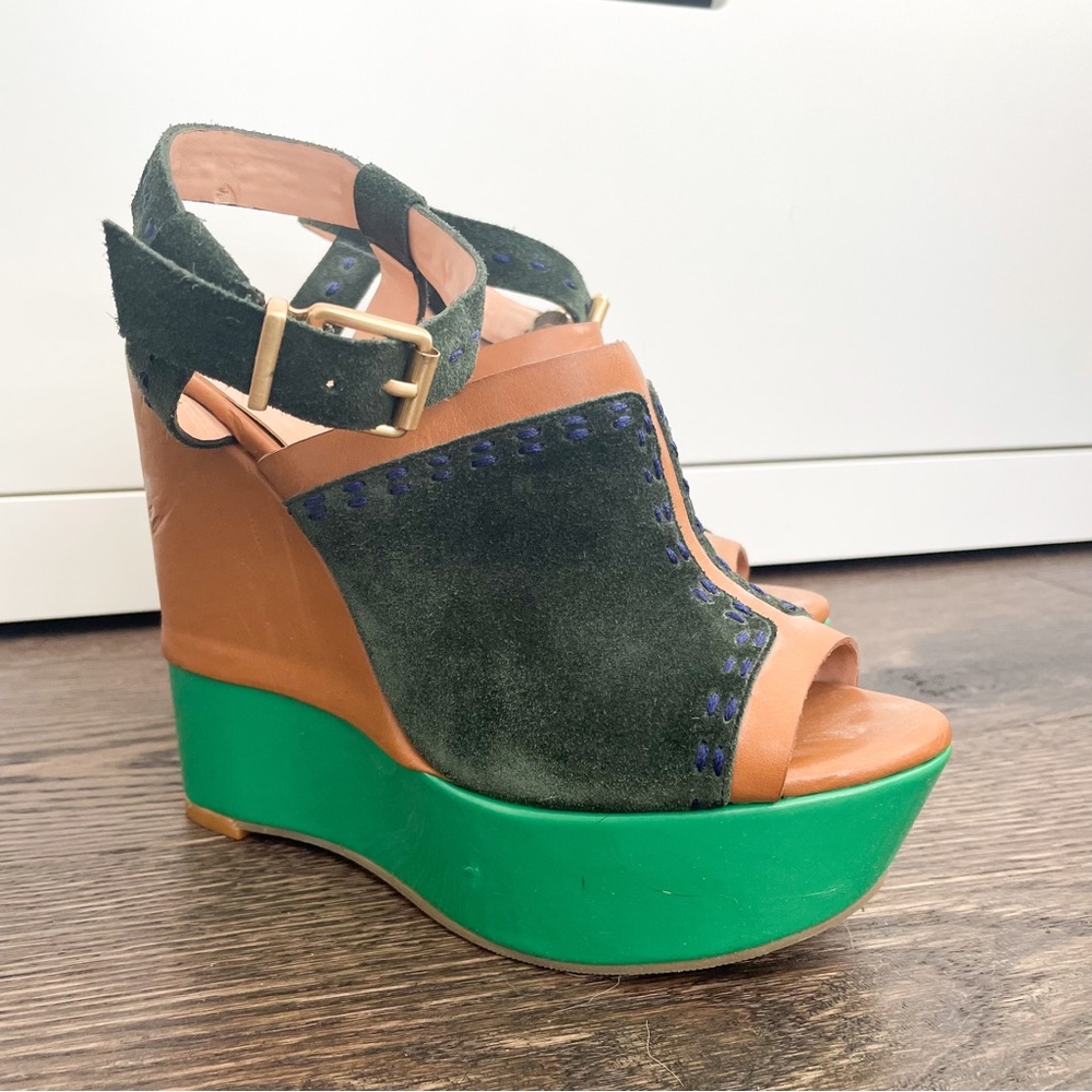 Solesociety Green Suede Wedges Size 5.5-Size 6